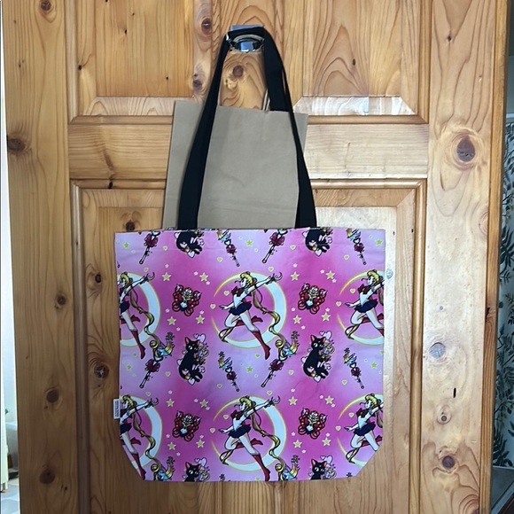Sailor Moon Pink Tote Bag – Luna Cat Print  Kawaii Anime Purse Y2K giirlhoodcore - Picture 3 of 5
